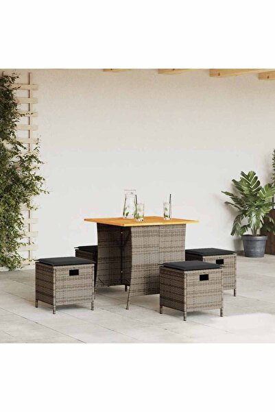 vidaxl Set mobilier de gradina cu perne, 5 piese, gri, poliratan