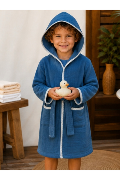 Ella Bonna Hooded Bathrobe for Girls and Boys, 100% Cotton, Muslin, Color Opt...