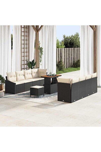 vidaxl Set de canapele pentru gradina cu perna 11 pcs Negru poliratan