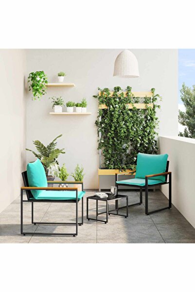 vidaxl Seturi de mobilier cu perna 3 pcs Negru si Turcoaz Ratan