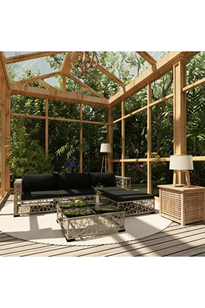 vidaxl Set mobilier de gradina cu perne, 5 piese, gri, poliratan