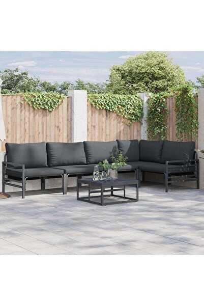 vidaxl Set de canapele pentru gradina cu perna 6 pcs Negru OÈ›el