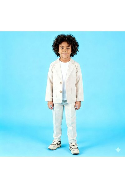 Entel Boy's Suit (Jacket, T-Shirt and Drawstring Pants) Cream