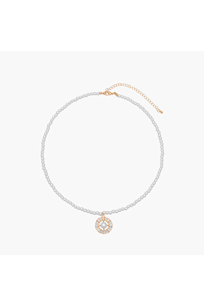 Lifestyle Gold Tone Pendant Necklace with Pearl Embellishment