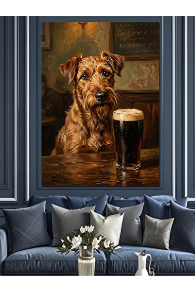 Artmeg Portret de câine care bea bere, pânză decorativă - Tablou din lemn MDF