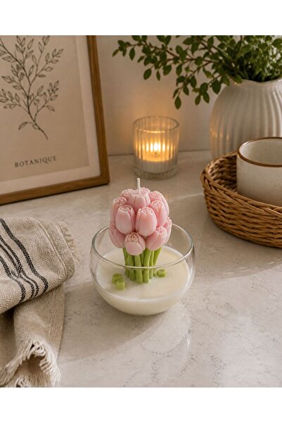 Glowe Candles Glowe Cam Kasede Lale Tasarımlı Dekoratif Mum – El Yapımı Çiçek...
