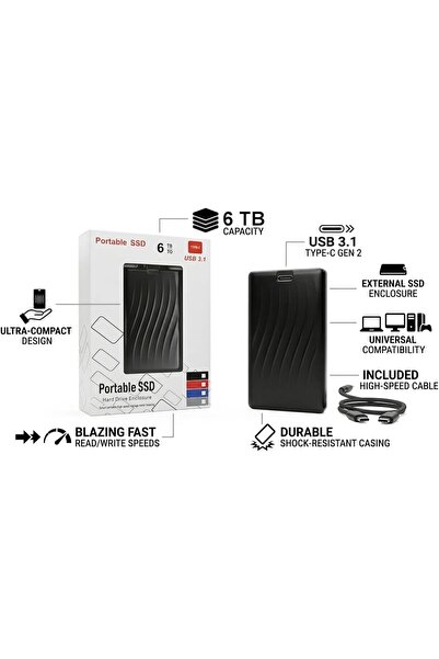 Generic 6TB Portable SSD External Storage Drive, USB 3.1 Type-C High Performance External Solid-State Drive, Ultra Slim Portable Hard Drive Compatible with Laptop, PC, Mac & Android – Plug & Play