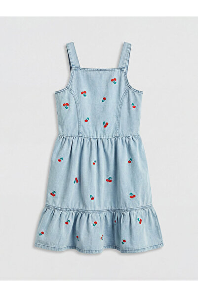LC Waikiki Square Collar Embroidered Girls' Jean Dress