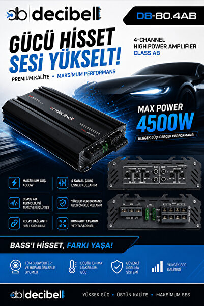 decibell | DB.80.4AB | 4x80W | 4 Kanal Stereo Oto Amfi