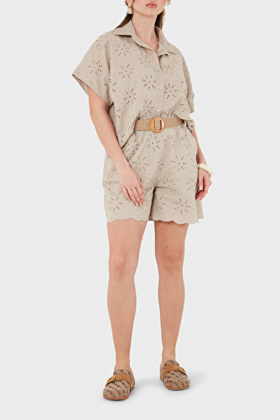 Via Dante Cotton Relaxed Fit Belted Embroidered Shorts Shorts 2502