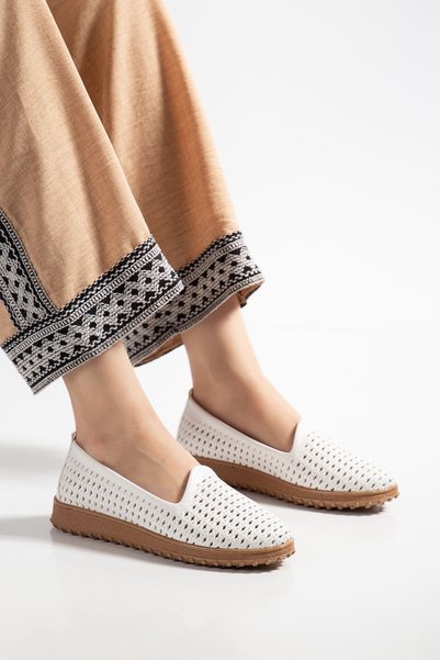 Moda Eleysa Ruth Women's White Genuine Leather Orthopedic Ballerinas