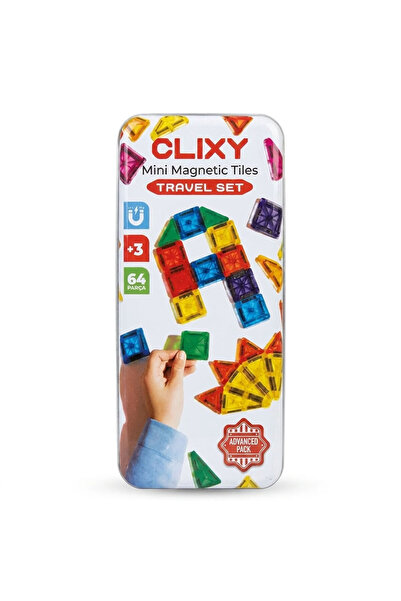 CLIXY Mini Magnetic Blocks 64 Piece Travel Set |   Transparent Colored Educat...