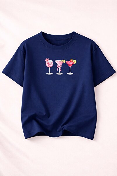 herkesemoda Summer Print Detailed Women's Crew Neck Cotton T-Shirt