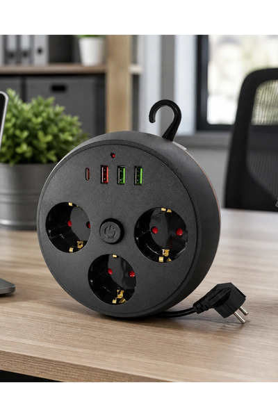 shopwave Güvenli Çoklu Priz 3 Priz 3 USB 1 Type C Termal Koruma Uzun Kablo