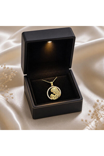Silvano Jewelry 925 Ayar Gümüş Işıklı Kutu Altın Kaplama Anne Bebek Kolye