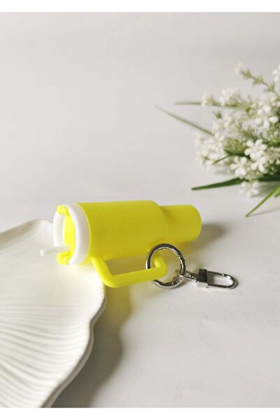 Halley Concept Mini thermos shaped charm keychain yellow - plastic bag orname...