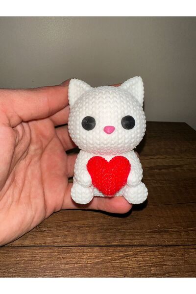 Örgü Dizaynlı Kedi 3D Figür 3D Tasarım Hayvan Figürü