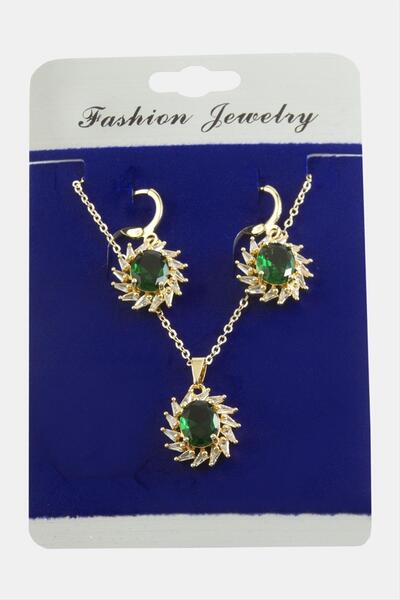 Generic Brand Depomix Wind Rose Zircon Stone Set (113420) Necklace-Silver Color