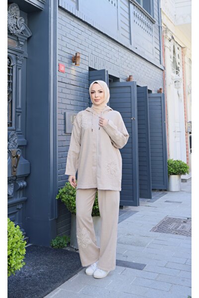 NİSUM MODA Floral Zippered Cotton Linen Set