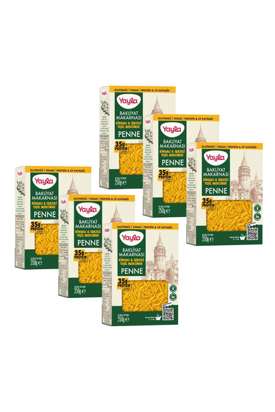 Yayla Kinoalı ve Sebzeli Yeşil Mercimek Penne Bakliyat Makarnası 250 g x6