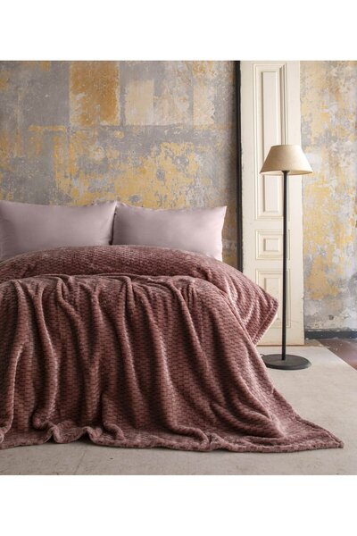 Apricitas HOME بطانية مزدوجة بنمط الجاكار الوردي مقاس 200x220 سم