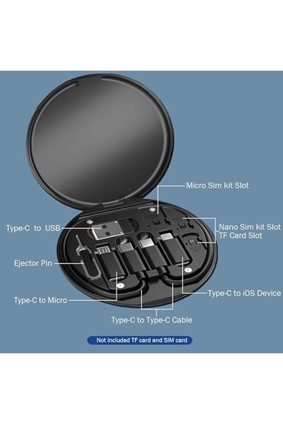 Generic كابل محول USB C، مجموعة كابلات شحن متعددة مع وصلة USB C لأجهزة iOS أو Type C أو Micro أو USB A مع نقل البيانات بالإضافة إلى بطاقة للسفر (أسود)