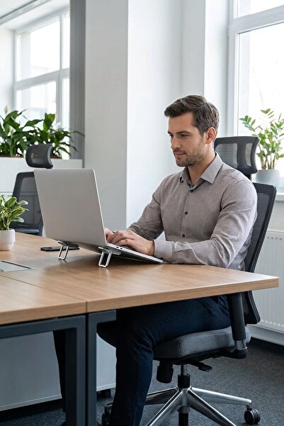 Buffer ® 1 Çift Yapışkanlı Katlanabilir Laptop Standı – Mini Notebook Yükseltici, Taşınabilir Kaymaz