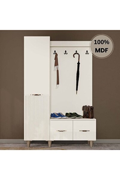 comiet Menekşe Mdf Raflı Askılıklı Ayaklı tasarım Portmanto Ayakkabılık