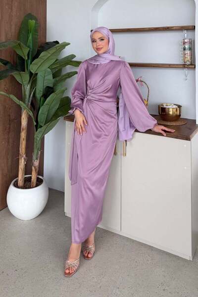 Hazamoda Hasret Satin Evening Dress Lilac