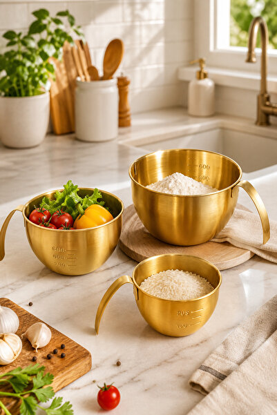 Amentes 3-Piece Measuring Bowl Set with Handles, 304 Stainless Steel Mixing a...