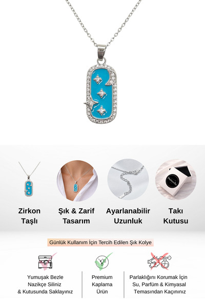 Duiwerlis Women's Silver Color Enamel Evil Eye Necklace with Moon Star Zircon Stone Modern Stylish Design