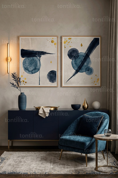Tontilika Soyut Mavilik 2'li Ahşap Çerçeveli Tablo Seti