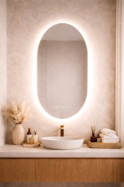 GLOWVİA Mirror Kumlamasız LED Işıklı Oval Ayna