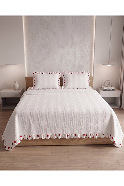 nijuu Kalpli Fırfırlı Çift Kişilik Pike Takımı 200x230 Cm %100 Cotton