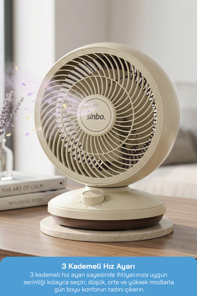 Sinbo SF-7701 Sessiz Mini Vantilatör Aroma Terapi Koku Yuvalı Otomatik Salınımlı Masaüstü Fan
