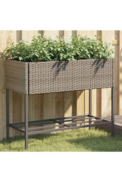 vidaxl Jardiniera de gradina cu raft, gri, poliratan