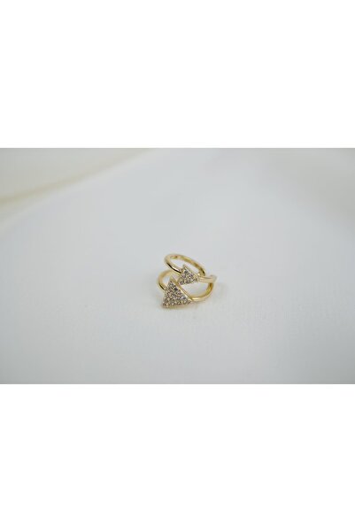 ATELİER TUĞBA Kkr040 Triangular Zircon Stone Gold Sparkle Earrings