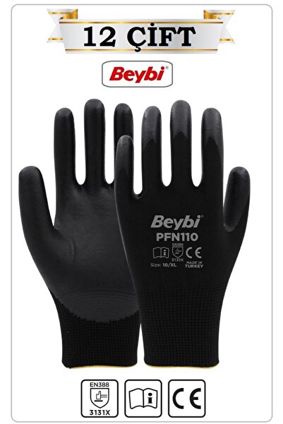 Beybi PFN110 (12 ÇİFT) 1/2 KÖPÜK NİTRİL KAPLI POLYESTER ÖRGÜ ELDİVEN (NO:10)-...