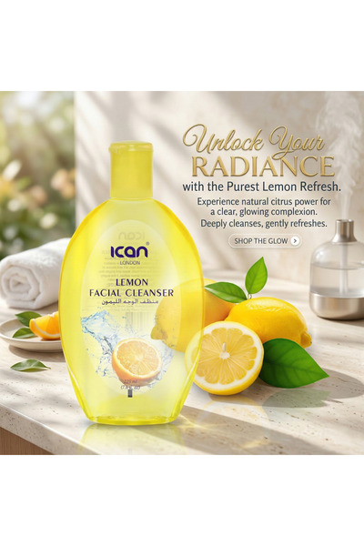 Ican London Lemon Facial Cleanser & Makeup Remover 225ml – Deep Cleansing Face Wash | Removes Makeup, Oil & Impurities for Fresh Radiant Skin