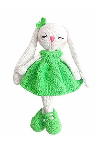 MİNOHOUSE Amigurumi Şirin Uzun Kulak Yeşil Elbiseli Tavşan Organik Oyuncak