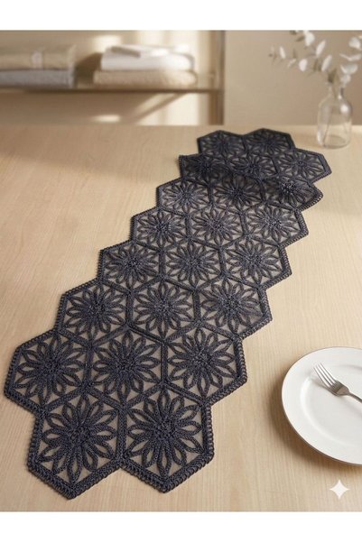 by ballı biocotton Altıgen Işlemeli Lüks Runner 120x40cm Şık Tasarım Modern Runner
