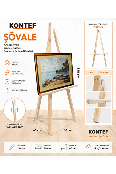 KONTEF Şövale Ahşap Resim Standı Şovale Reklam Panosu Sergi Ayağı