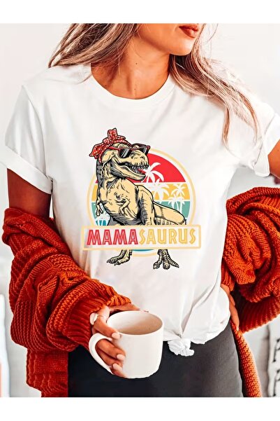 AEMİ Μπλουζάκι Unisex Mama Saurus με στάμπα Oversize με λαιμόκοψη ποδηλάτου