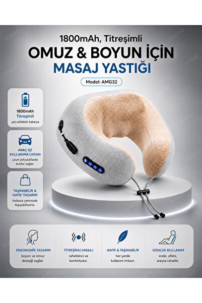 Nivego Titreşimli Boyun Masaj Yastığı 1800mAh Şarjlı Boyun Destek Yastığı Omu...