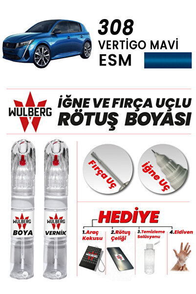 Wulberg Peugeot 308 Vertigo Mavi ESM Rötuş Boya 25 ml + Vernik İğne & Fırça U...