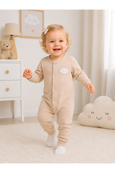 OUTLET Isyis Baby Girl Cloud Printed Snap Fastener Long Sleeve Jumpsuit