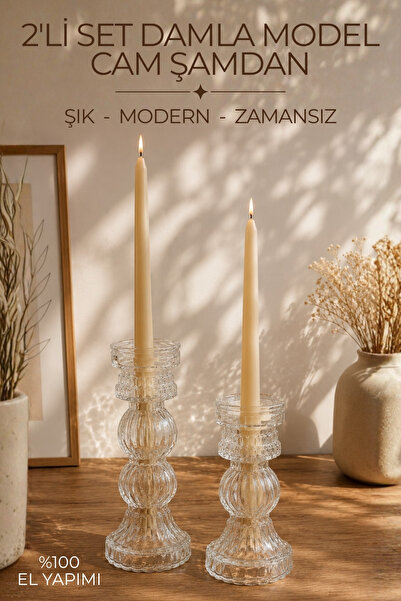 Nandy Home 2’li Set Damla Model Cam Şamdan & Dekoratif Vazo