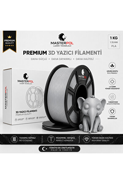 MASTERPOL Premium Pla Filament Gümüş Gri 1 KG 1.75 MM 3D YAZICILAR İÇİN ( FLE...