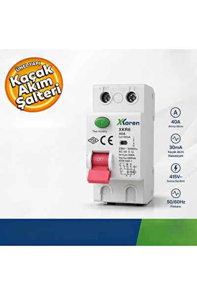 Xkoren XKR6 Kaçak Akım Koruma Şalteri 2P/40A Kaçak Akım Şalteri