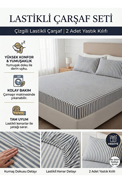 embays collection 180x200cm prugasta pamučna plahta za krevet veličine king (...